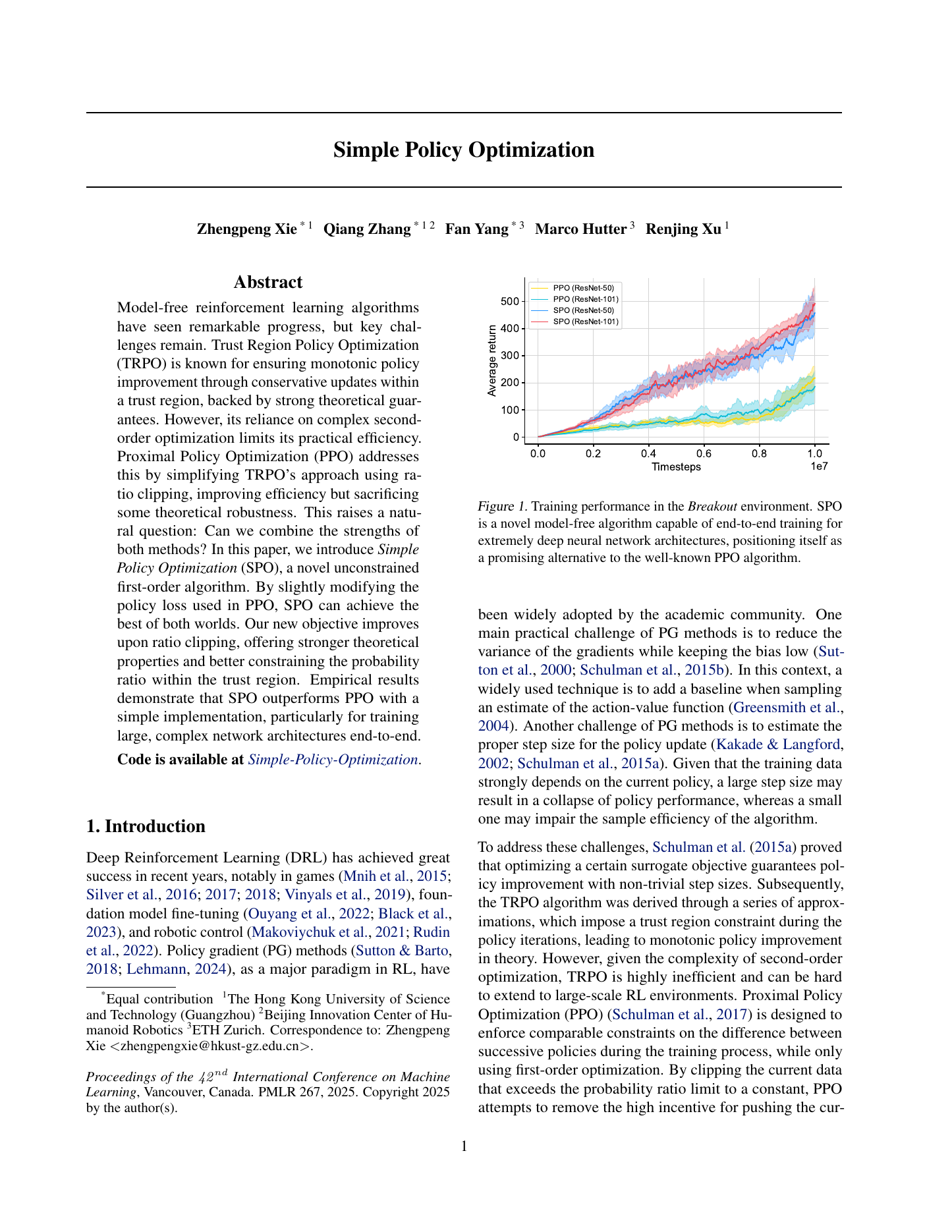 First page of the official Simple Policy Optimization paper